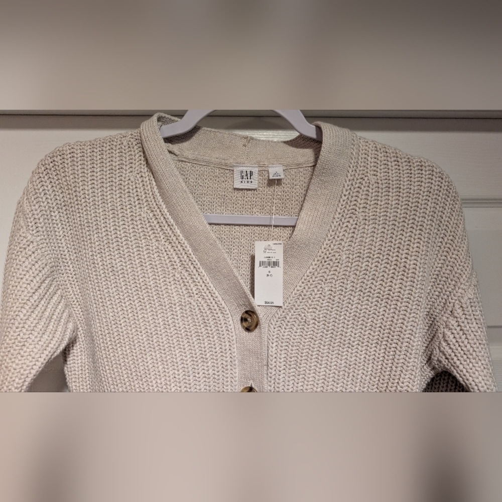 Gap NWT $55 Kids Shaker Stitch Beige Cardigan 100% Cotton Size Small 6-7 NEW! - Picture 2 of 13
